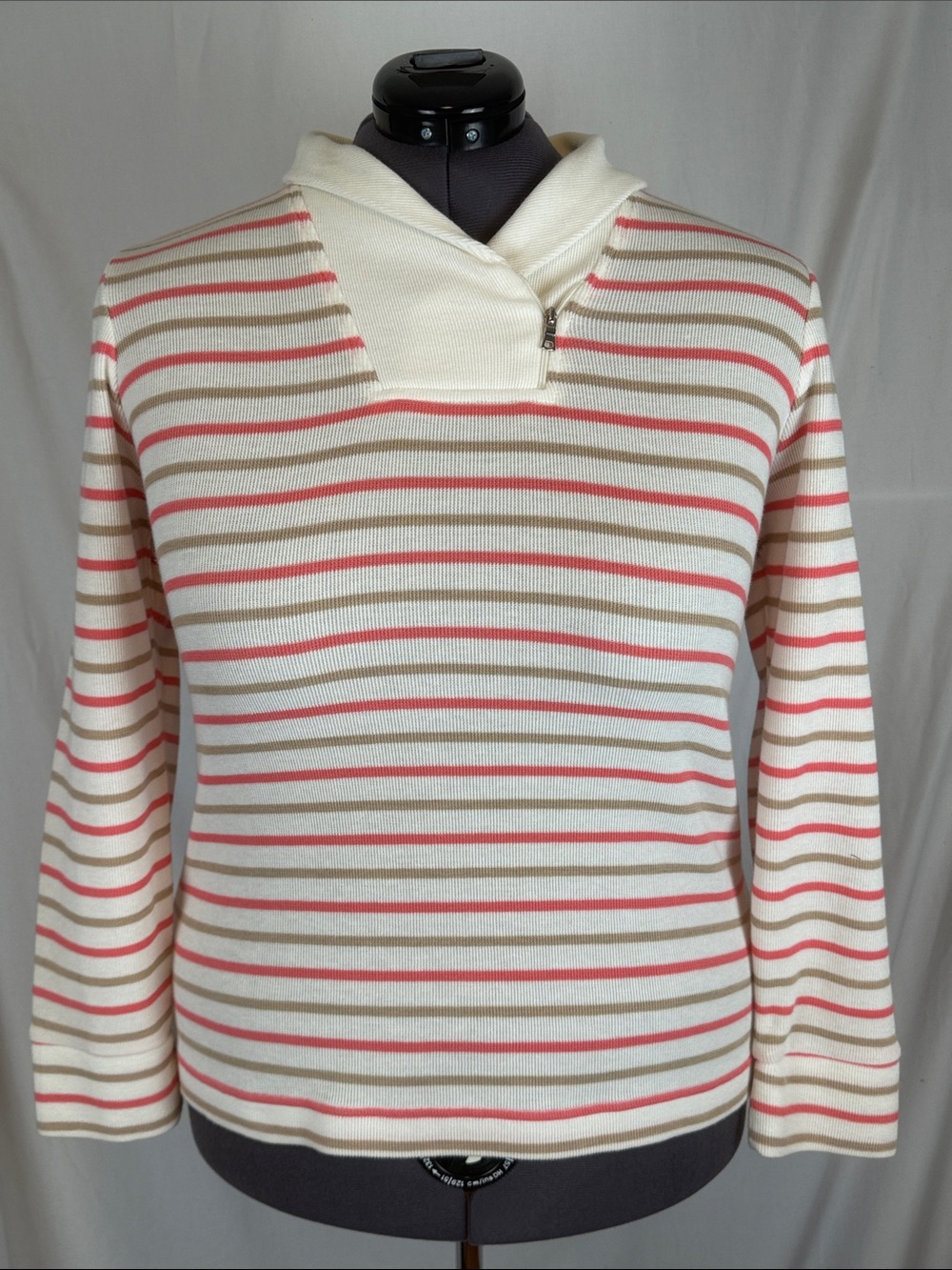 Women's Croft and Barrow Striped 1/4 Zip long Sleeve Shirt Size Large